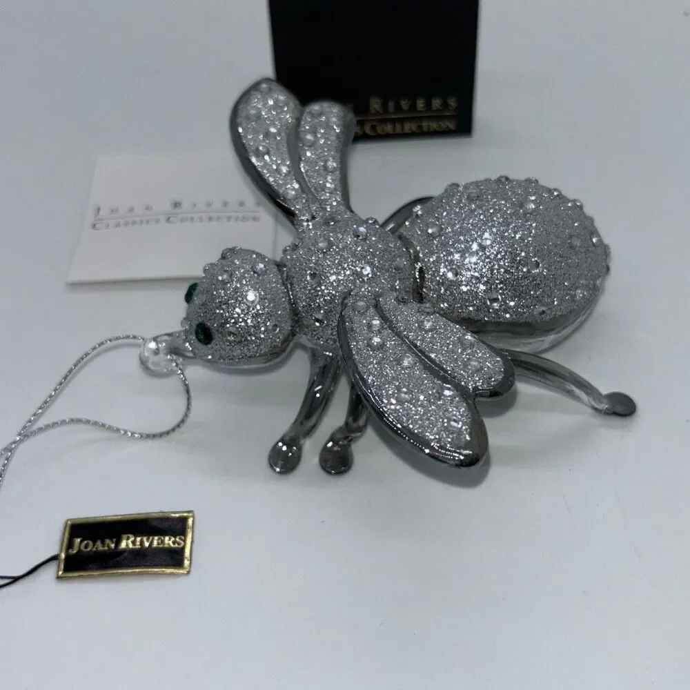 New in box Joan Rivers blown glass bee ornament silver XXV 2015